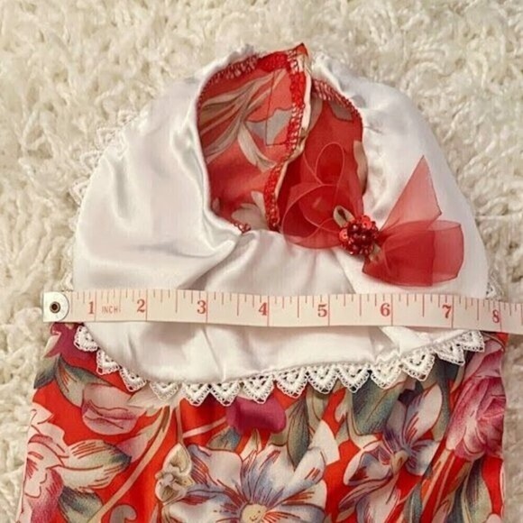 Small Dog Floral Party Wedding Lace Peter Pan Collar Tiered Tulle Dress with Bow - Picture 8 of 10